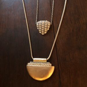 Chico’s long gold necklace, 2 strand pendant gold silver  triangle sparkles